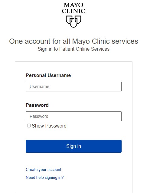 mayo clinic login page